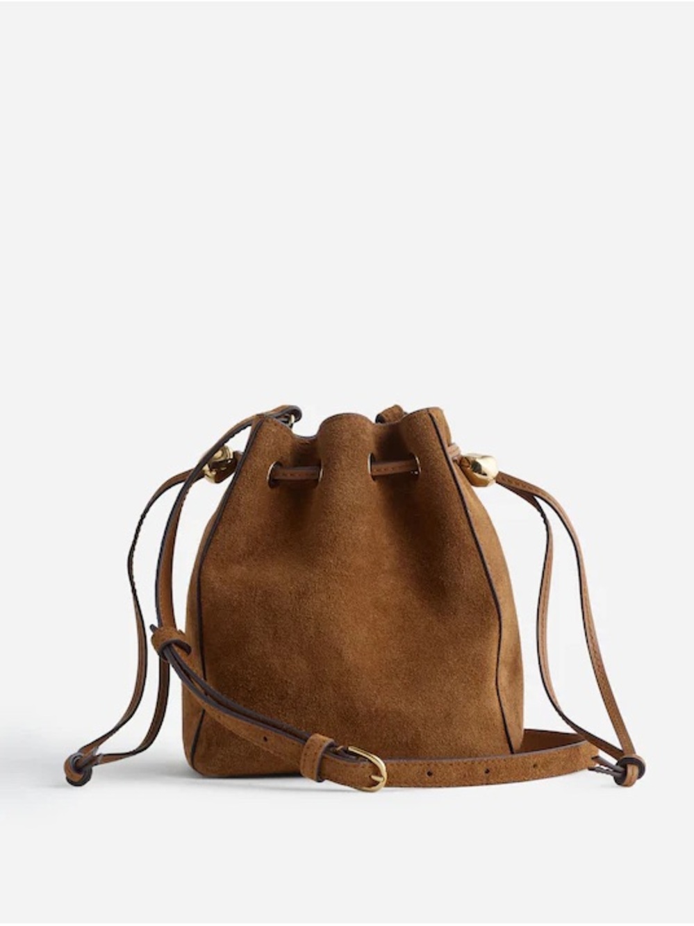 Madewell Mini Drawstring Crossbody Bucket Bag - Brown Suede